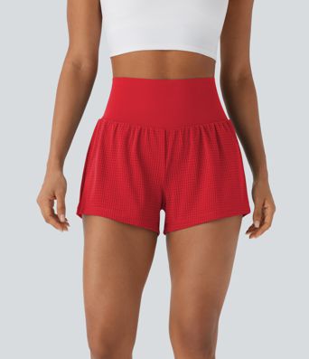 Super High Waisted Tummy Control Perforated 2-in-1 Yoga Shorts