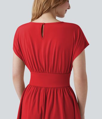 Robe de travail mini Breezeful™ manches chauve-souris courtes fluide séchage rapide avec poches latérales