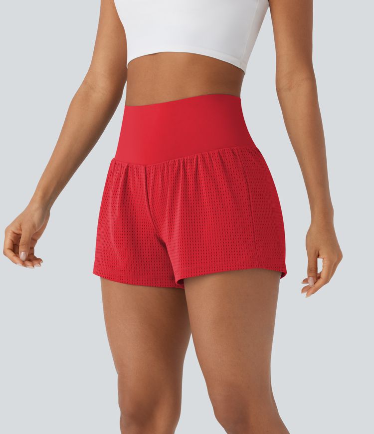 Super High Waisted Tummy Control Perforated 2-in-1 Yoga Shorts