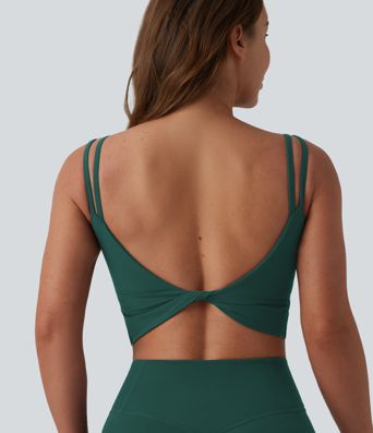 Halara UltraSculpt™ Double Straps Twisted Backless Cropped Built-in Bra Yoga Tank Top D-F Cups