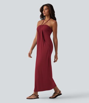 Halter Tie Back Maxi Dress with Pockets