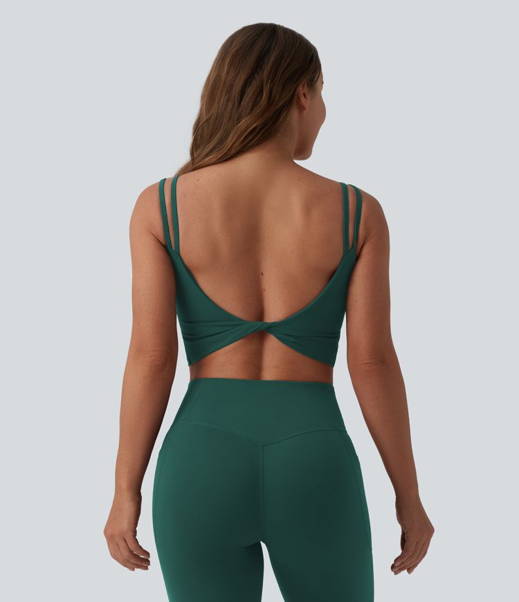 Halara UltraSculpt™ Double Straps Twisted Backless Cropped Built-in Bra Yoga Tank Top D-F Cups