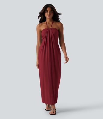 Halter Tie Back Maxi Dress with Pockets