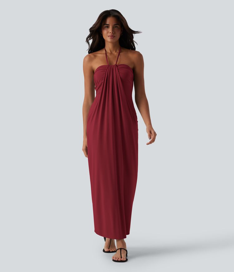 Halter Tie Back Maxi Dress with Pockets