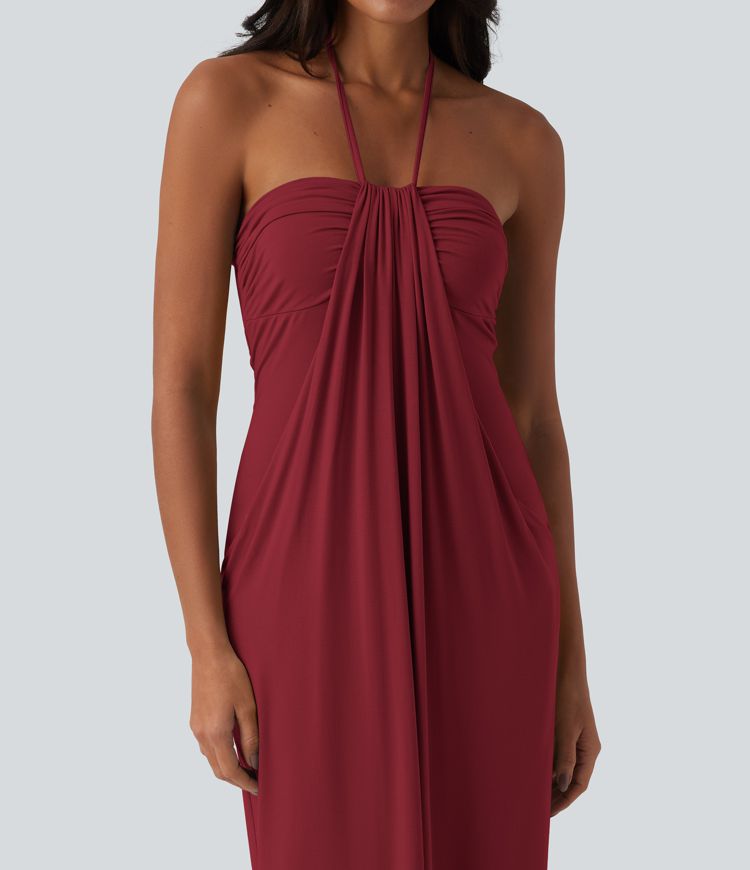 Halter Tie Back Maxi Dress with Pockets