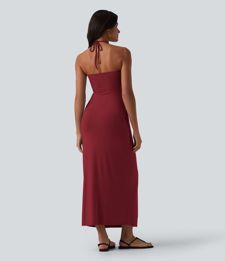 Halter Tie Back Maxi Dress with Pockets