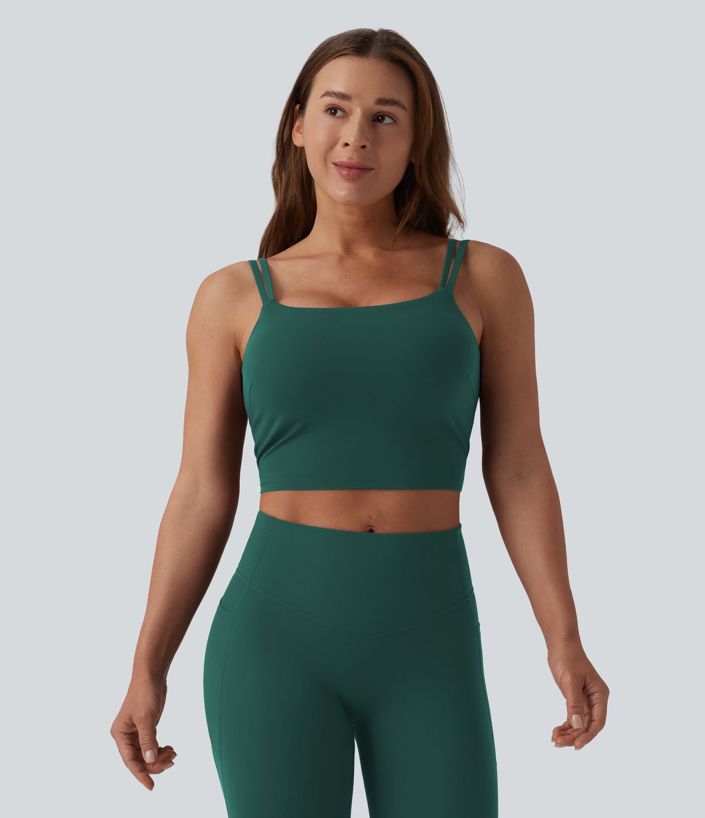 Halara UltraSculpt™ Double Straps Twisted Backless Cropped Built-in Bra Yoga Tank Top D-F Cups