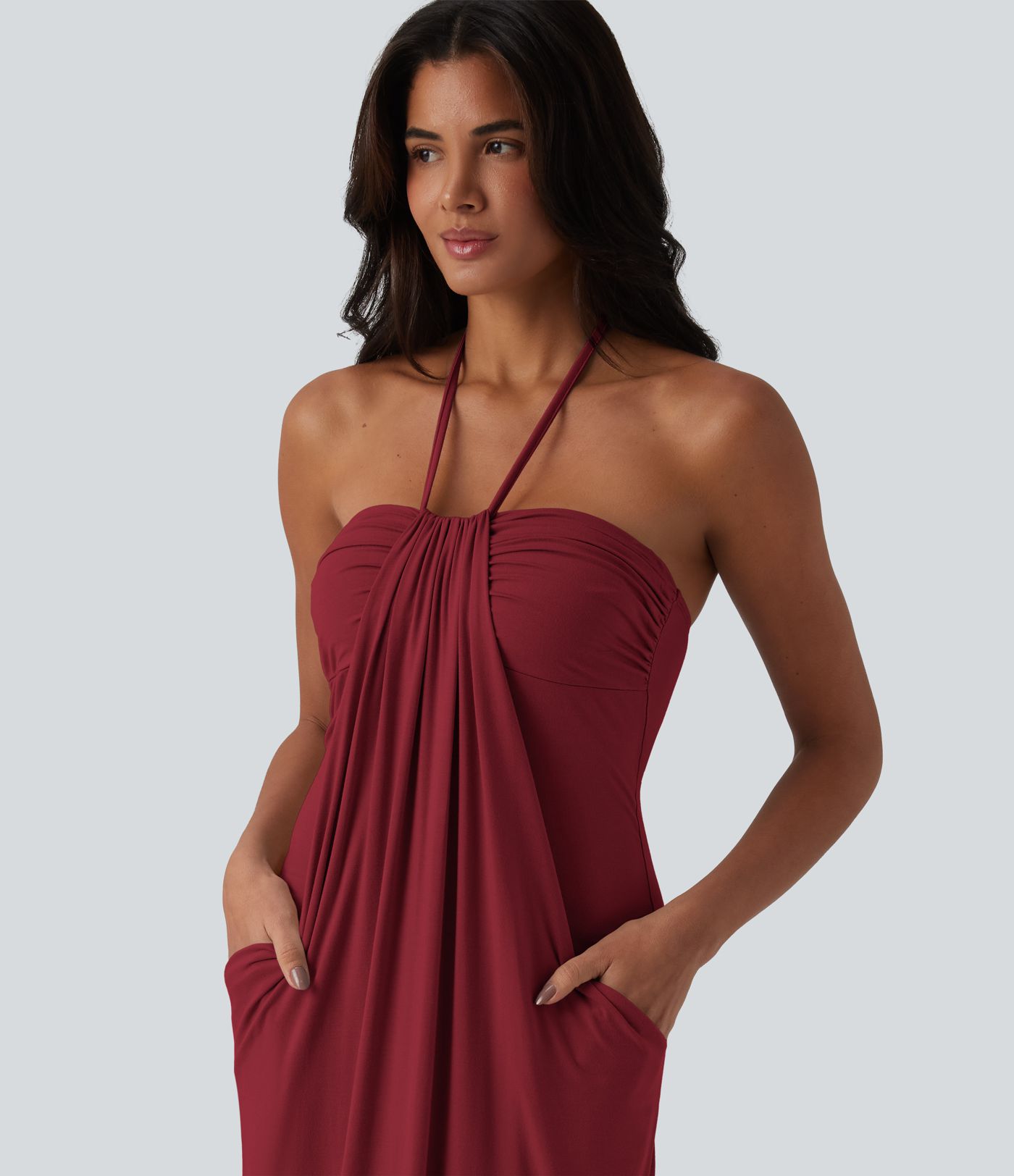 Halter Tie Back Maxi Dress with Pockets