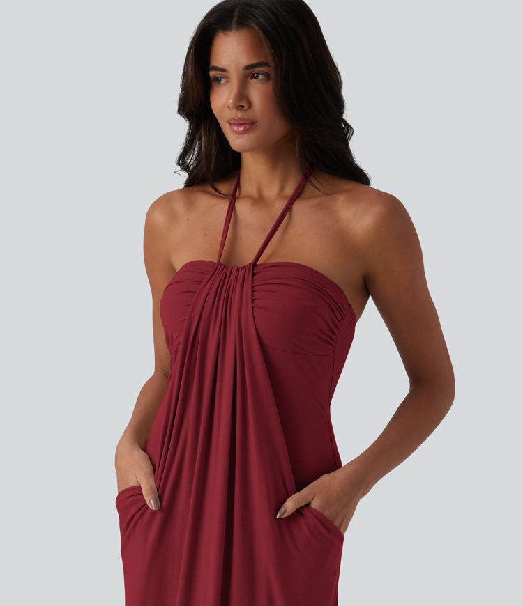 Halter Tie Back Maxi Dress with Pockets