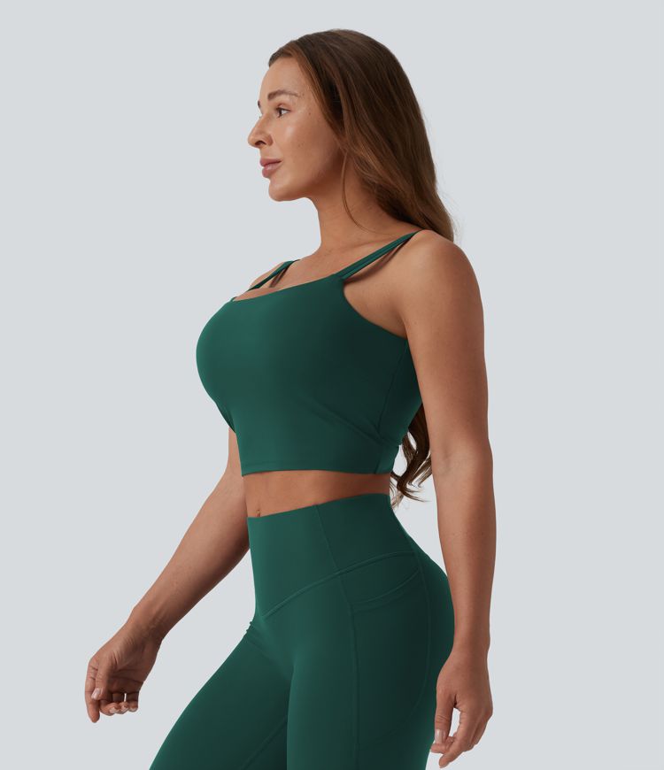 Halara UltraSculpt™ Double Straps Twisted Backless Cropped Built-in Bra Yoga Tank Top D-F Cups