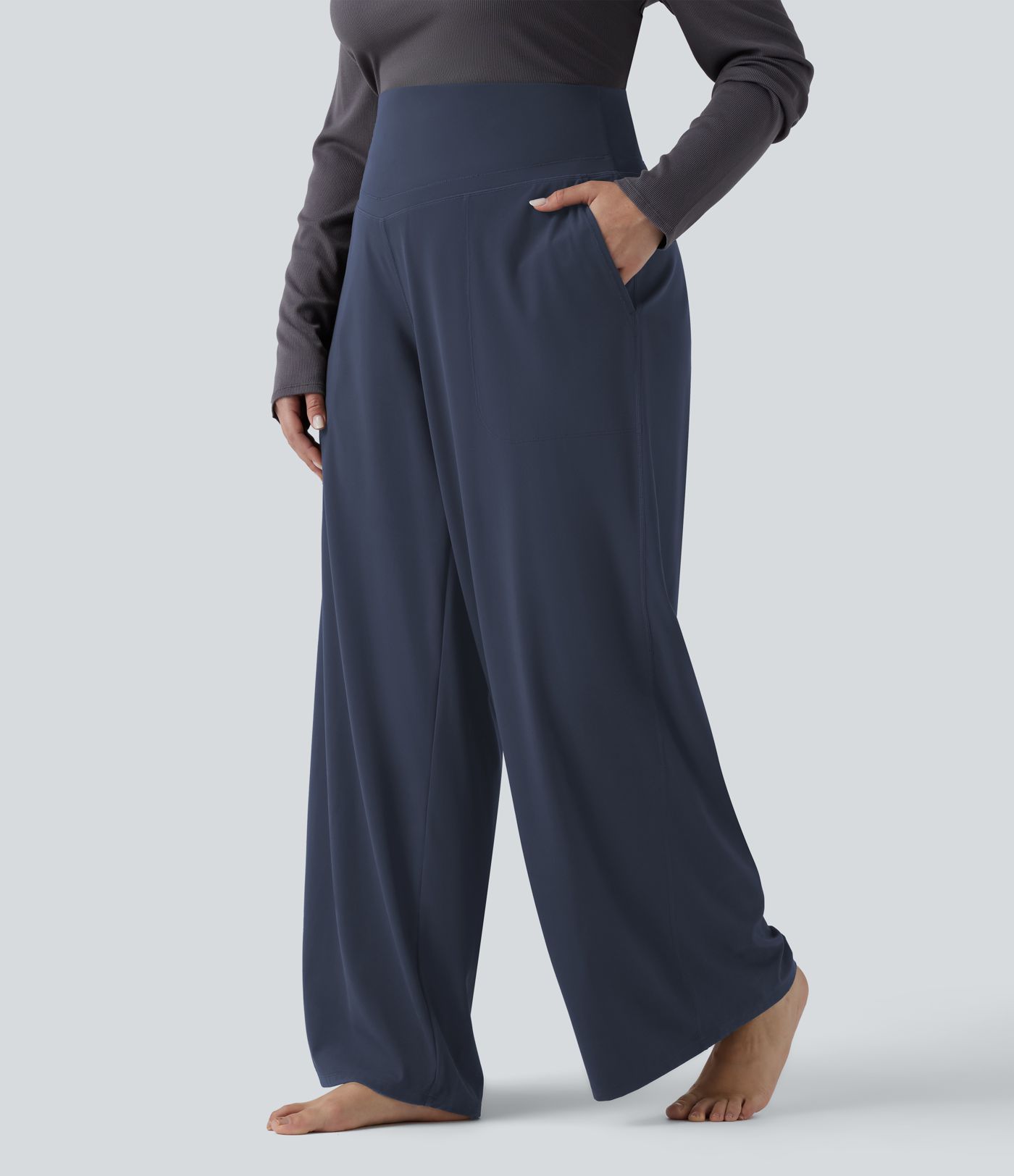 Pantalon de yoga grande taille jambes droites taille haute gainant Halara UltraSculpt™ avec poches