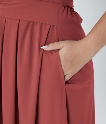 Breezeful™ Sukienka w Serek z Krótkim Rękawem, z Kieszenią, Wiązana z Tyłu, Midi, Casualowa, w Dużych Rozmiarach