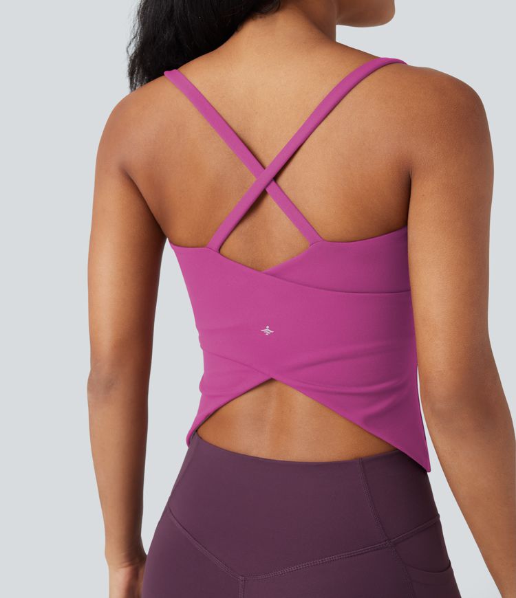 Scoop Neck Crisscross Back Crossover Hem Yoga Cami Top