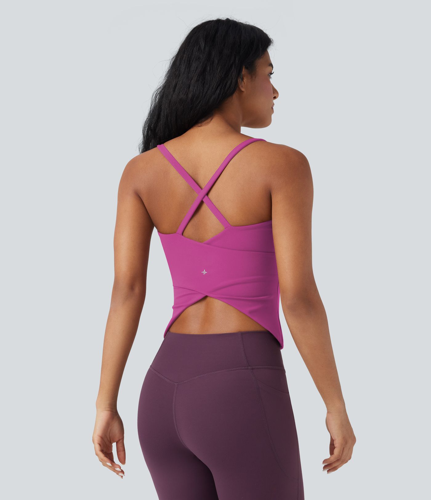 Scoop Neck Crisscross Back Crossover Hem Yoga Cami Top