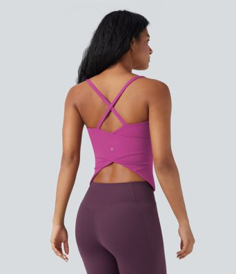 Scoop Neck Crisscross Back Crossover Hem Yoga Cami Top