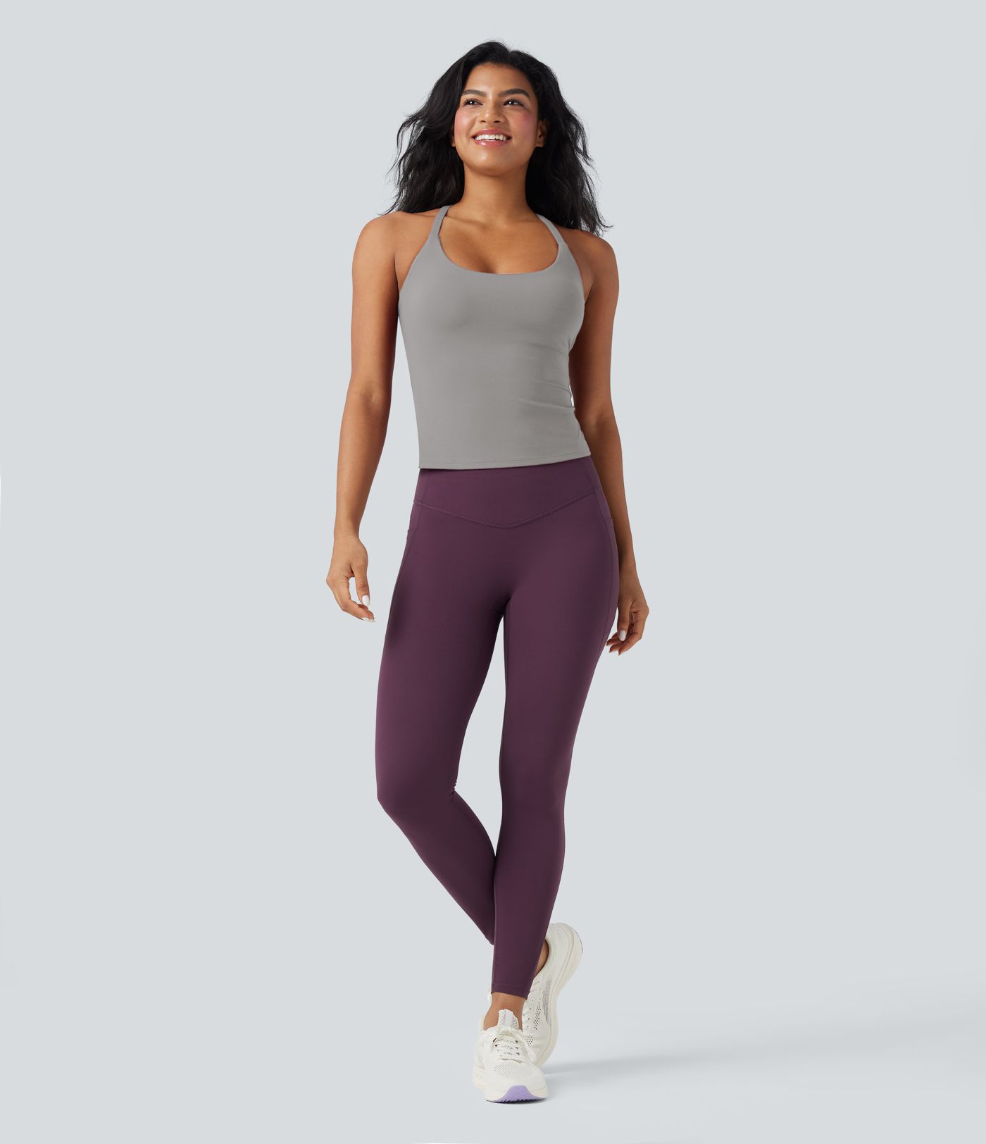 Scoop Neck Crisscross Back Crossover Hem Yoga Cami Top