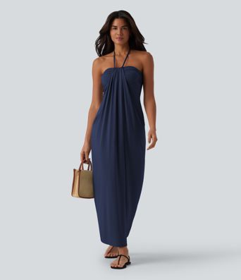 Halter Tie Back Maxi Dress with Pockets Halter Tie Back Maxi Dress with Pockets