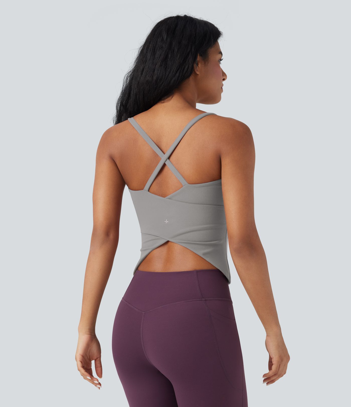 Scoop Neck Crisscross Back Crossover Hem Yoga Cami Top
