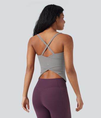 Scoop Neck Crisscross Back Crossover Hem Yoga Cami Top