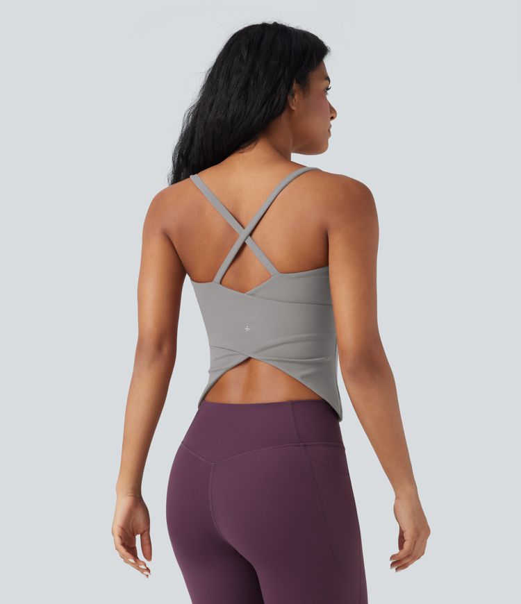 Scoop Neck Crisscross Back Crossover Hem Yoga Cami Top