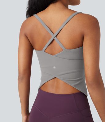 Scoop Neck Crisscross Back Crossover Hem Yoga Cami Top