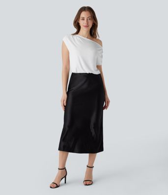 Body asymétrique à col drapé et boutons pour le bureau