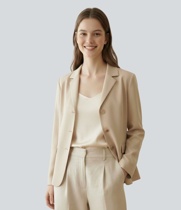 Notched Collar Long Sleeve Work Blazer