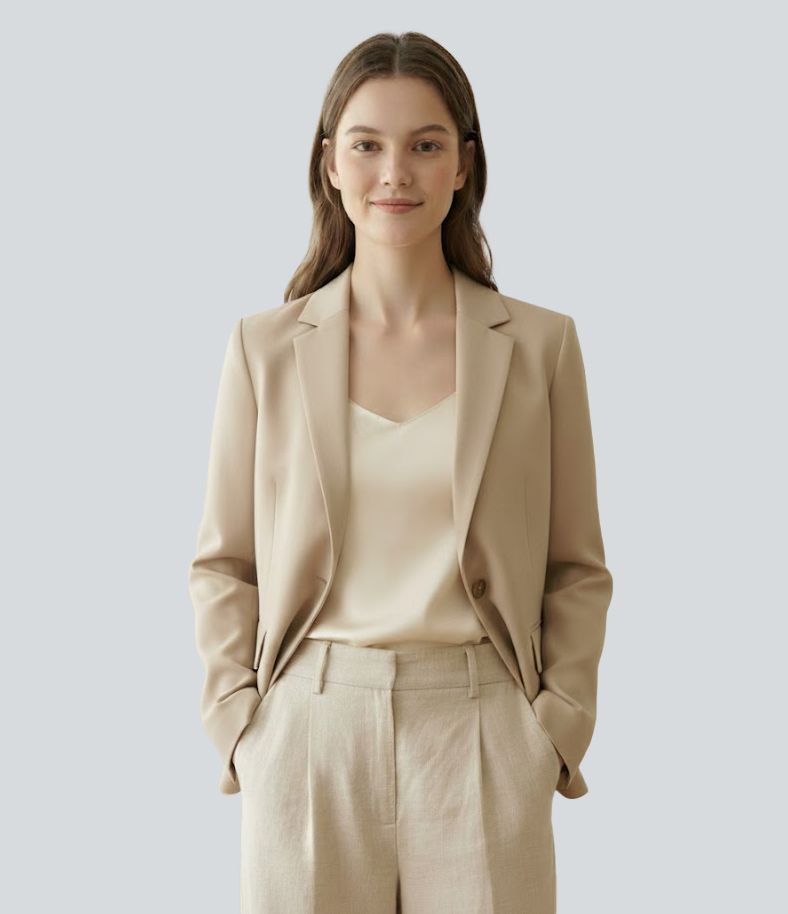Notched Collar Long Sleeve Work Blazer