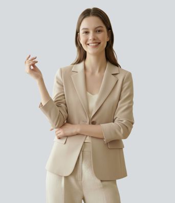 Notched Collar Long Sleeve Work Blazer
