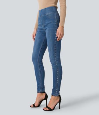 Halara Flex™ High Waisted Studded Casual Skinny Jeans with Pockets