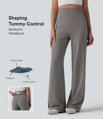 High Waisted Tummy Control Straight Leg Casual Pants with Pocket