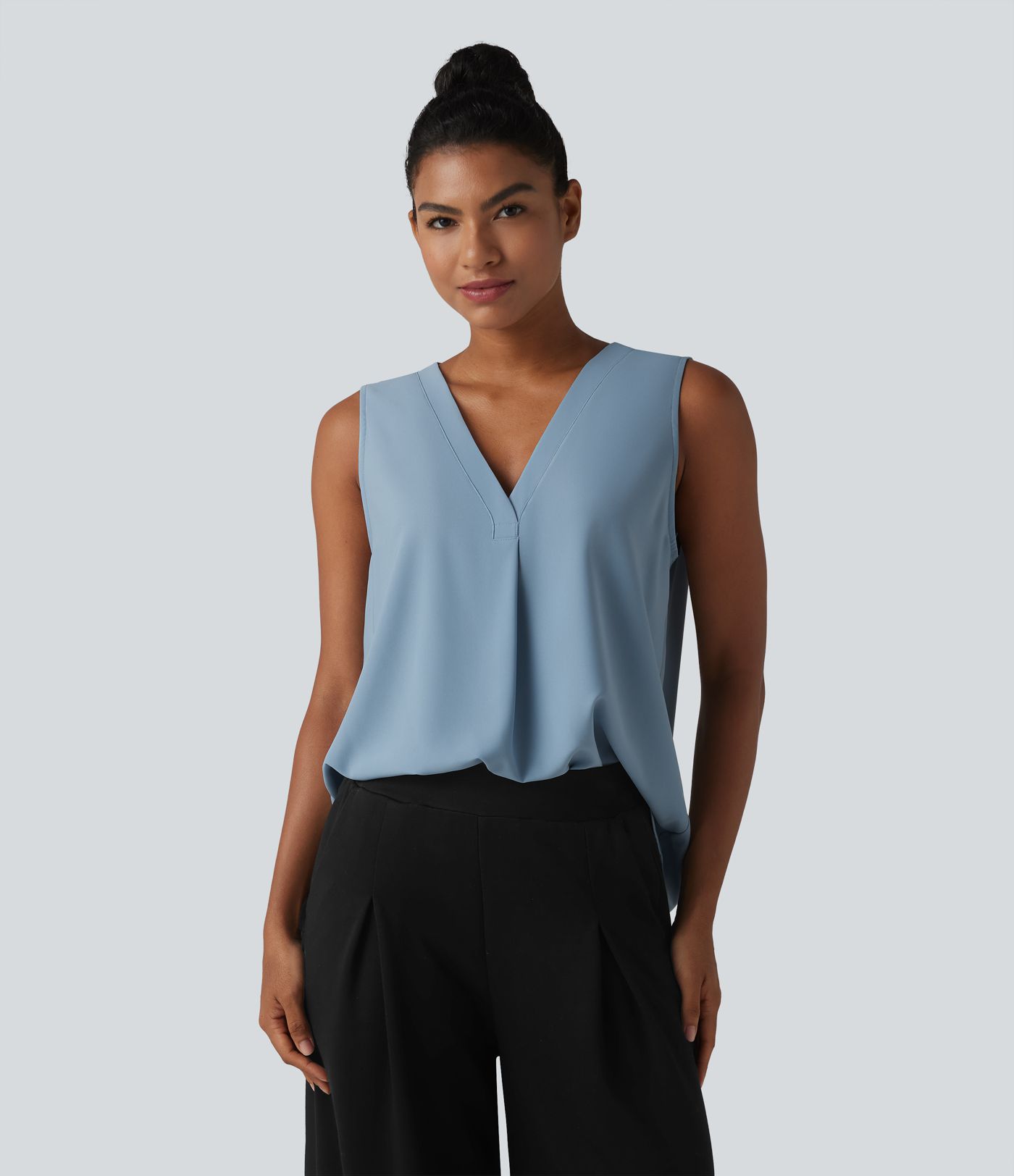 Chemisier de travail oversize sans manches col en V infroissable