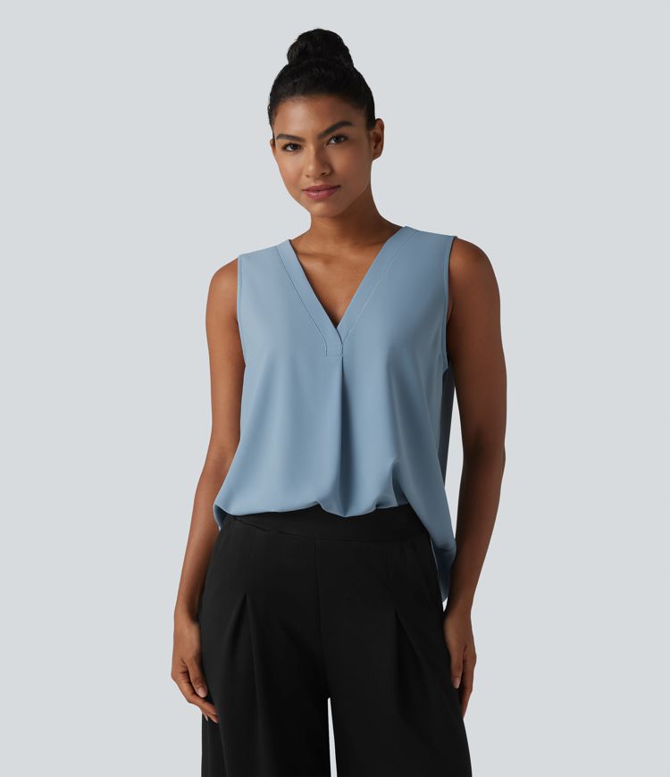 Chemisier de travail oversize sans manches col en V infroissable