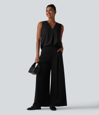 Wrinkle-Resistant V Neck Sleeveless Oversized Work Blouse