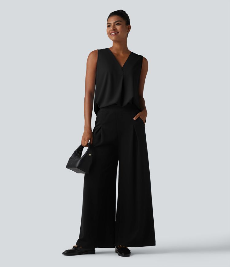 Wrinkle-Resistant V Neck Sleeveless Oversized Work Blouse