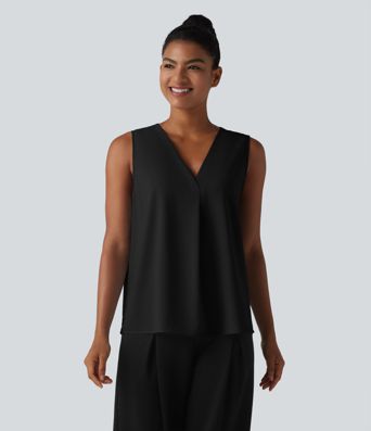 Wrinkle-Resistant V Neck Sleeveless Oversized Work Blouse