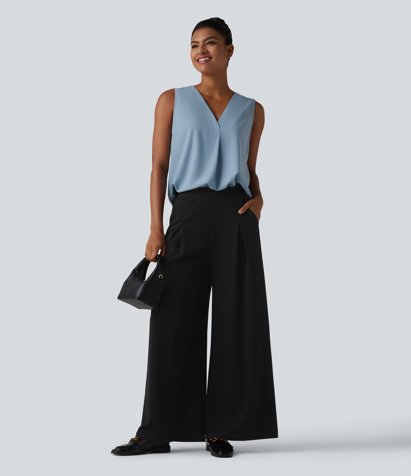 Chemisier de travail oversize sans manches col en V infroissable