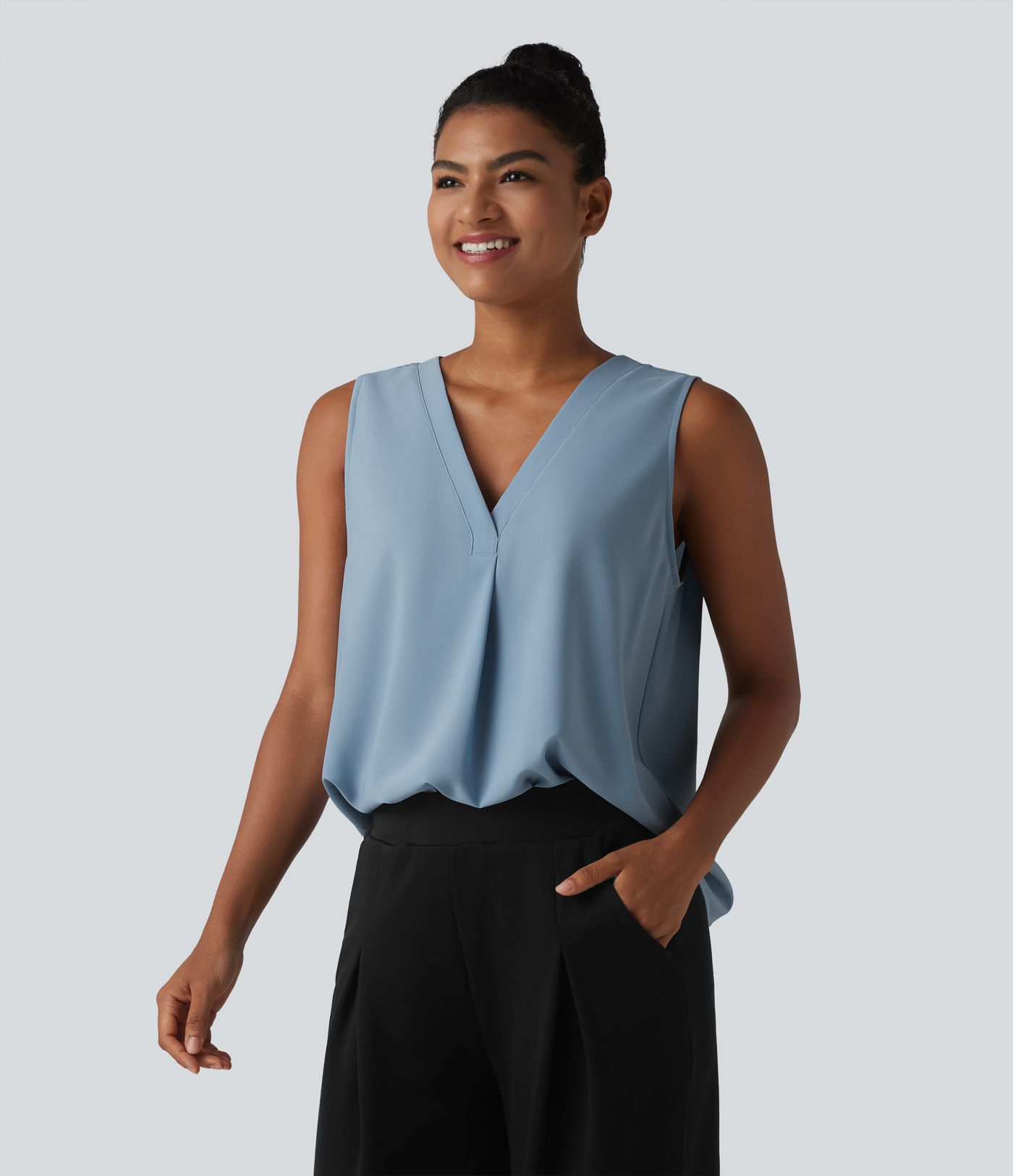 Chemisier de travail oversize sans manches col en V infroissable