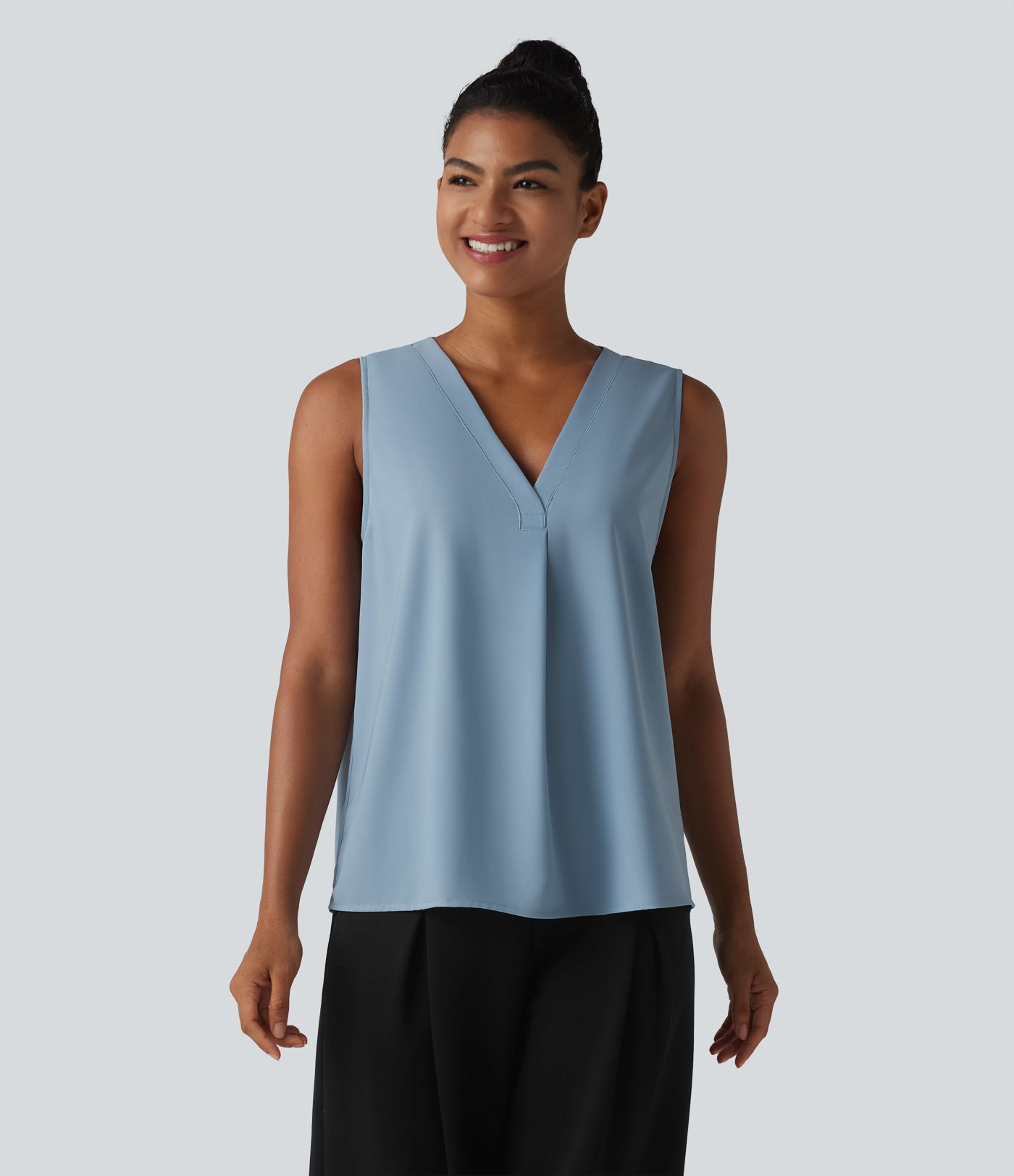 Chemisier de travail oversize sans manches col en V infroissable