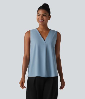 Chemisier de travail oversize sans manches col en V infroissable