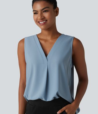 Chemisier de travail oversize sans manches col en V infroissable