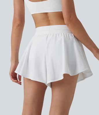 Mid Rise Drawstring Split Curved Hem 2-in-1 Bikini Shorts with Pockets