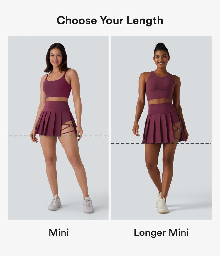 Breezeful™ High Waisted Pleated 2-in-1 Asymmetric Hem Quick Dry Mini Dance Skirt with Pockets-Longer Length