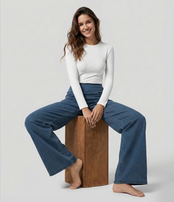 Halara Flex™ High Waisted Pockets Wide Leg Loose Work Jeans
