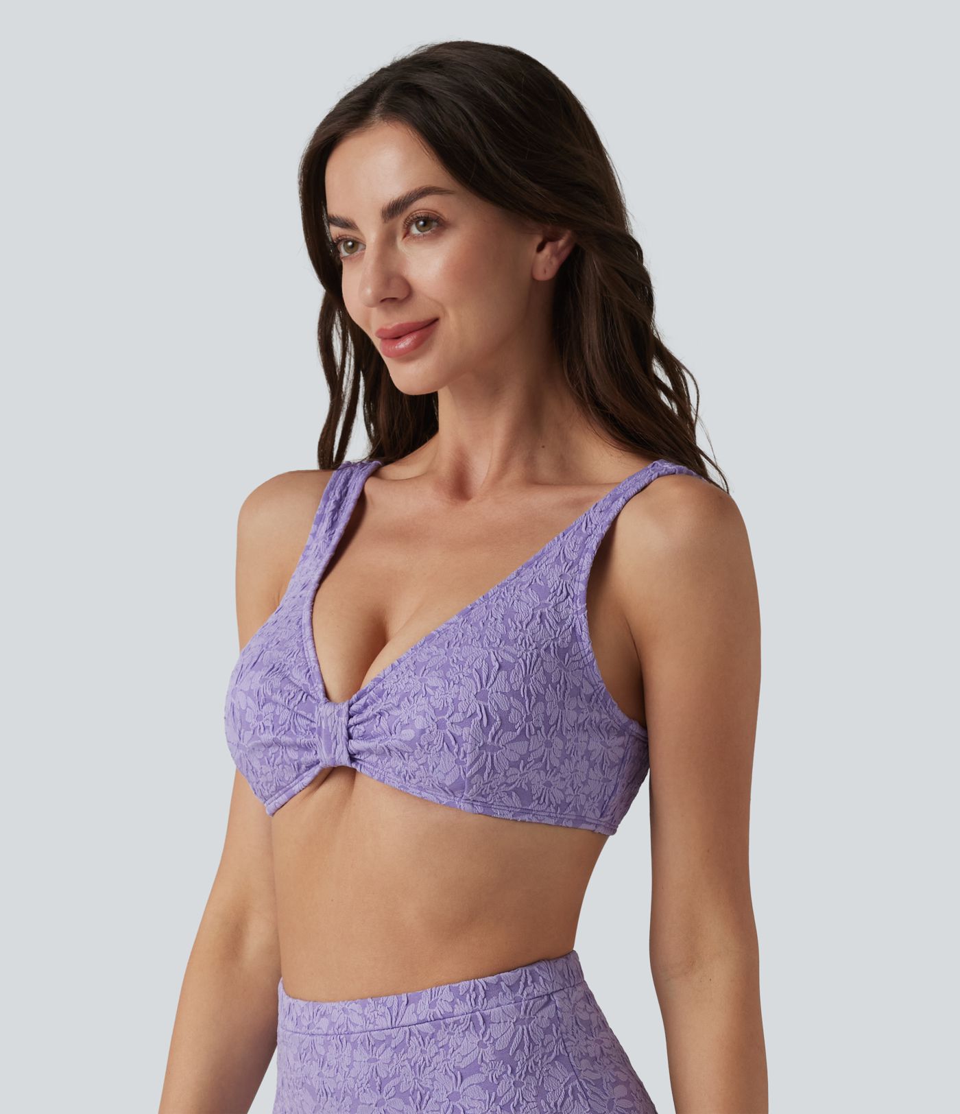 Deep V-neck Jacquard Bikini Top Swimsuit