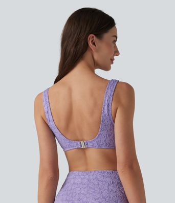 Deep V-neck Jacquard Bikini Top Swimsuit