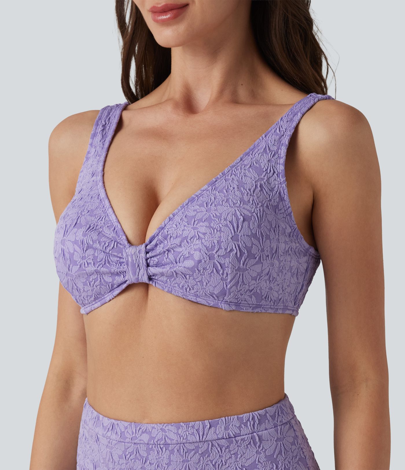 Deep V-neck Jacquard Bikini Top Swimsuit