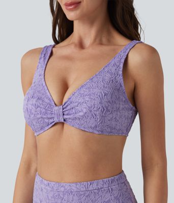 Deep V-neck Jacquard Bikini Top Swimsuit