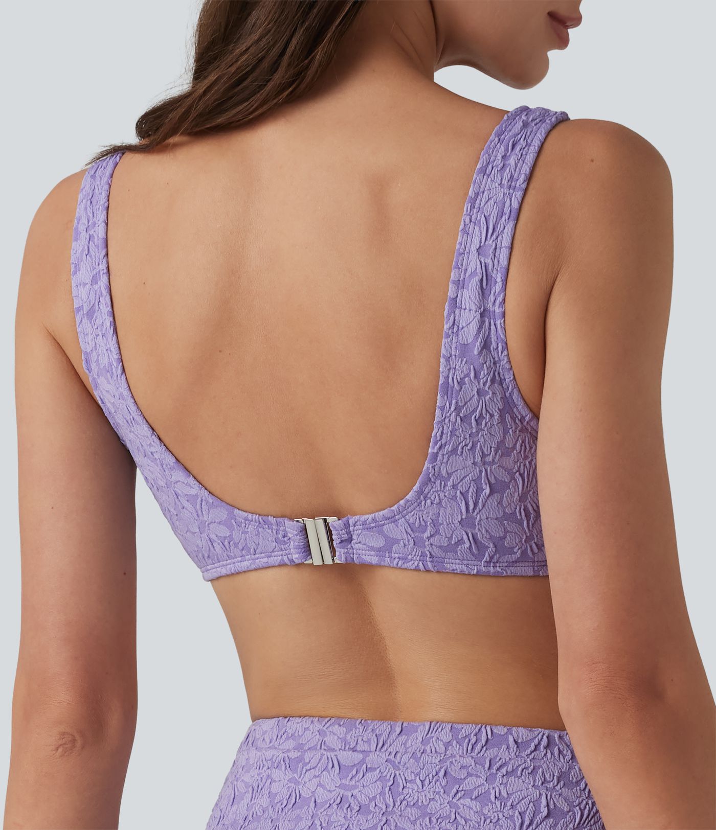 Deep V-neck Jacquard Bikini Top Swimsuit