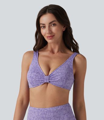 Deep V-neck Jacquard Bikini Top Swimsuit